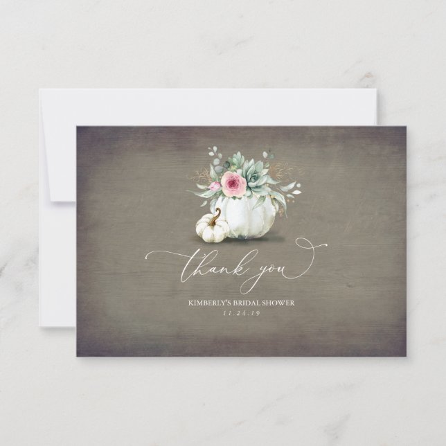 Succulents Greenery Pumpkins Bridal Shower Thank You Card (Front)