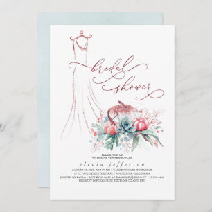 Succulents Greenery Pumpkins Dress Bridal Shower I Invitation