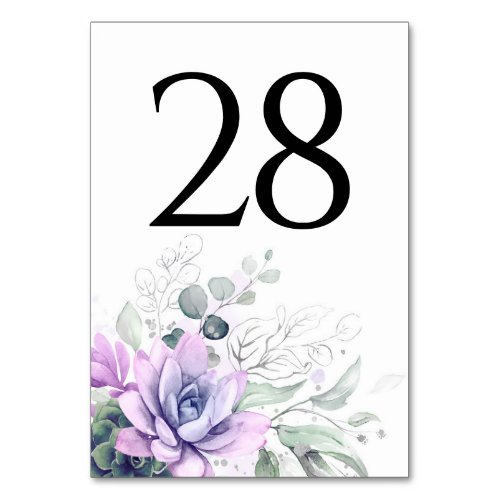 Succulents Greenery Purple Table Number Cards