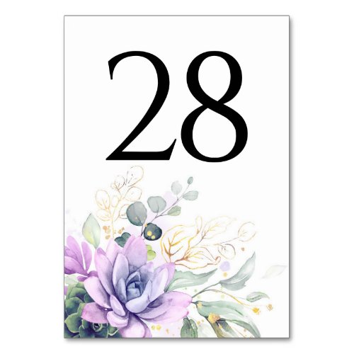 Succulents Greenery Purple Table Number Cards