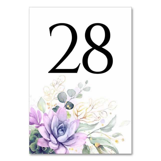 Succulents Greenery Purple Table Number Cards (Front)