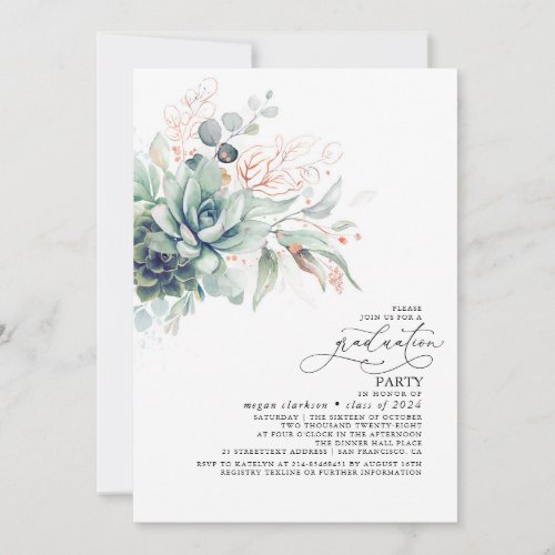 Succulents Greenery Rose Gold Leaves Graduation