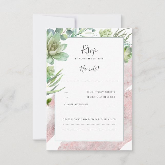 Succulents Greenery Rose Gold Modern Wedding RSVP (Front)