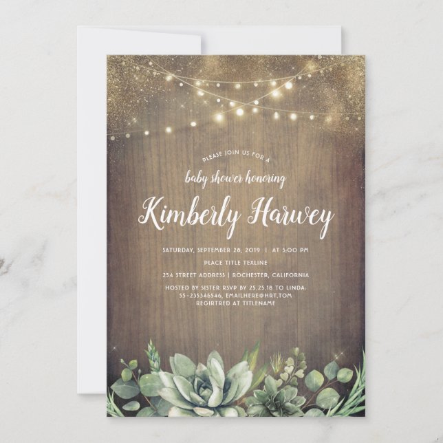 Succulents Greenery Rustic Country Baby Shower Invitation (Front)