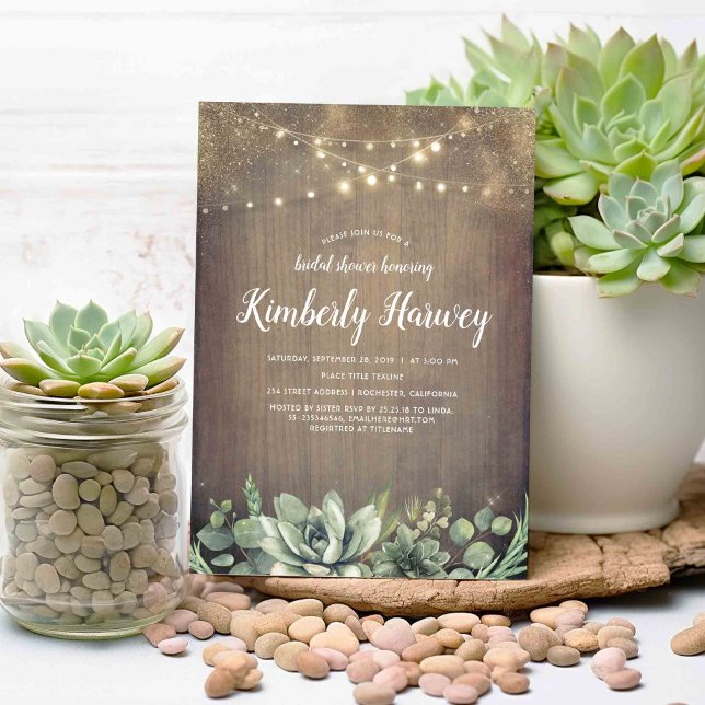 Succulents Greenery Rustic Country Bridal Shower Invitation