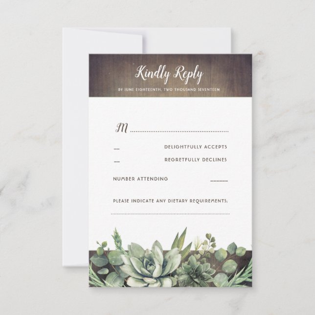 Succulents Greenery Rustic Country Wedding RSVP (Front)