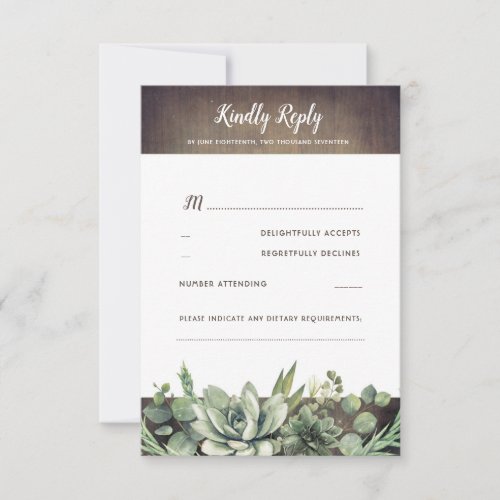 Succulents Greenery Rustic Country Wedding RSVP