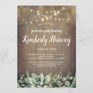 Succulents Greenery Rustic Modern Graduation Invitation