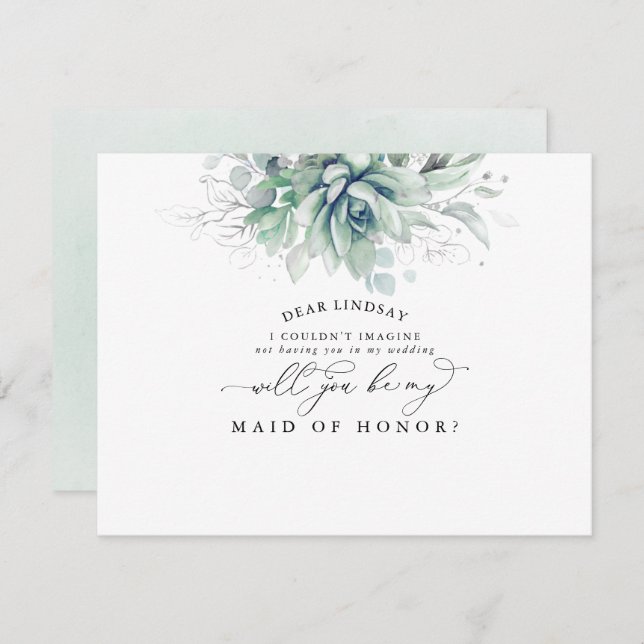 Succulents Greenery Silver Bridesmaid Proposal Invitation (Front/Back)