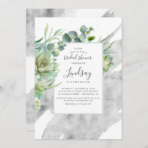Succulents Greenery Silver Foil Bridal Shower Invitation