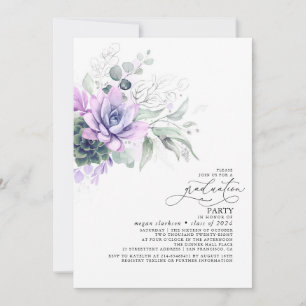 Succulents Greenery Silver Leaves Boho Graduation Invitation