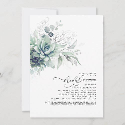 Succulents Greenery Silver Leaves Bridal Shower Invitation