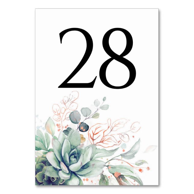 Succulents Greenery Table Number Cards (Front)