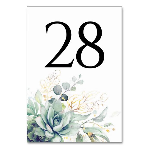 Succulents Greenery Table Number Cards