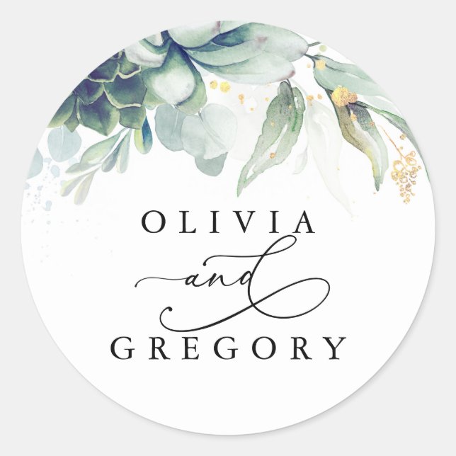 Succulents Greenery Wedding Classic Round Sticker (Front)