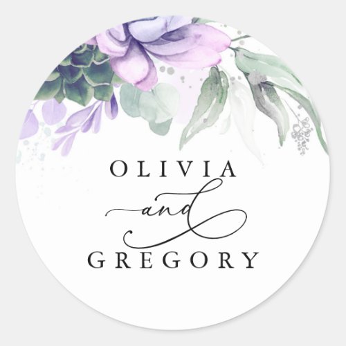 Succulents Greenery Wedding Classic Round Sticker