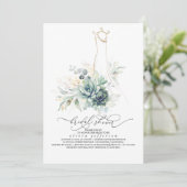 Succulents Greenery Wedding Dress Bridal Shower Invitation (Standing Front)