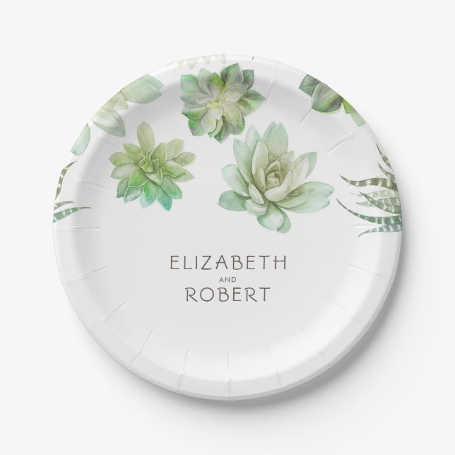 Succulents Greenery Wedding Paper Plates (Front)