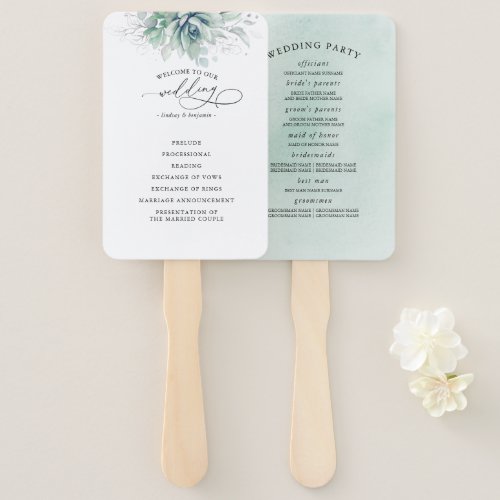 Succulents Greenery Wedding Program Hand Fan