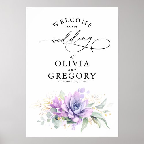 Succulents Greenery Wedding Welcome Poster