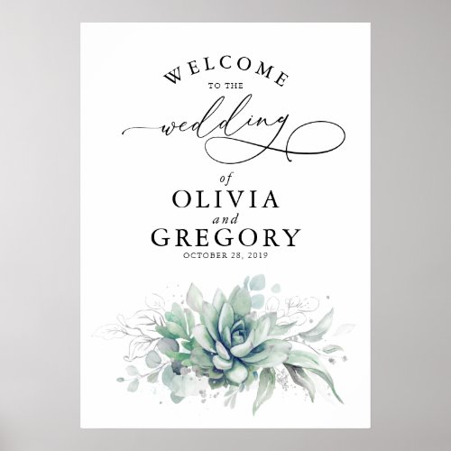 Succulents Greenery Wedding Welcome Poster
