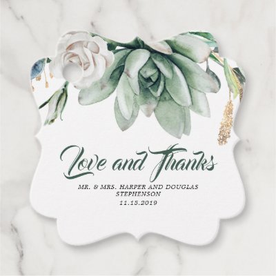 Succulents Greenery White Floral Wedding Favor Tags