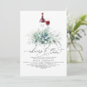 Succulents Greenery Wine Tasting Bridal Shower Inv Invitation (Standing Front)