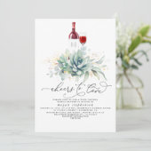 Succulents Greenery Wine Tasting Bridal Shower Invitation (Standing Front)