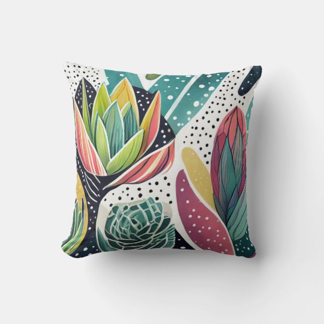 Succulents in green and pink throw pillow (Front)