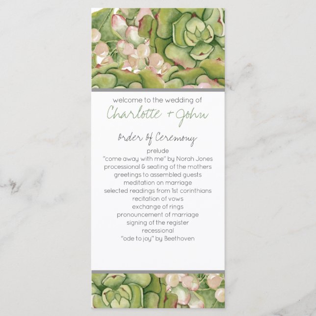 Succulents in lantern Rustic Wedding programs (Front)