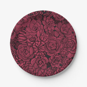 Succulents in Viva Magenta- Color of the Year 2023 Paper Plates