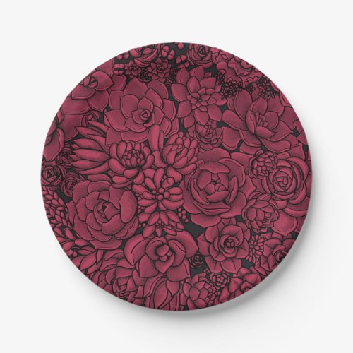 Succulents in Viva Magenta_ Color of the Year 2023 Paper Plates