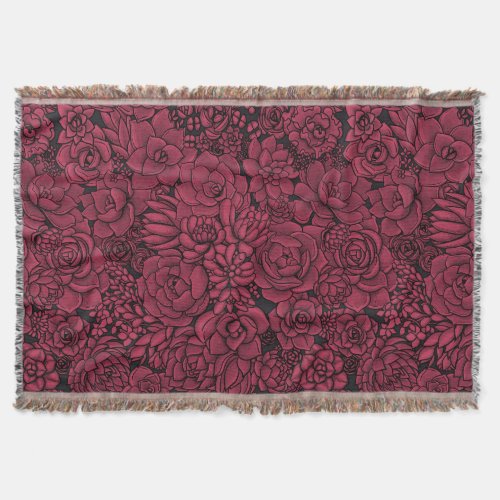 Succulents in Viva Magenta_ Color of the Year 2023 Throw Blanket