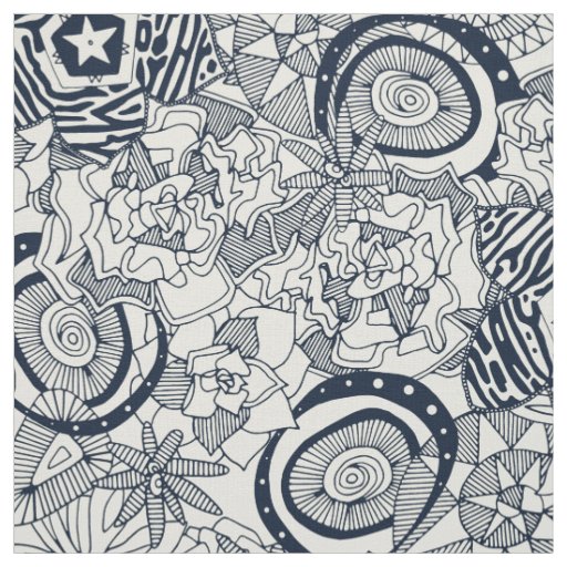 succulents ivory indigo fabric