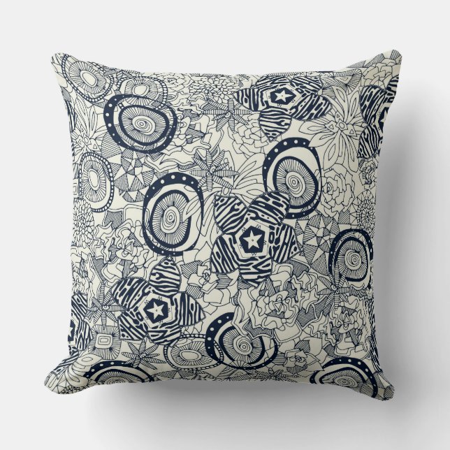 succulents ivory indigo throw pillow (Front)
