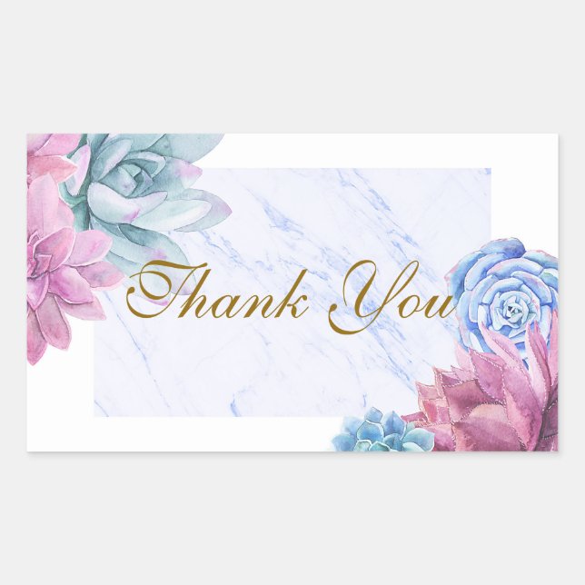 Succulents Marble Chic Bridal Shower Fiesta Favor Rectangular Sticker (Front)