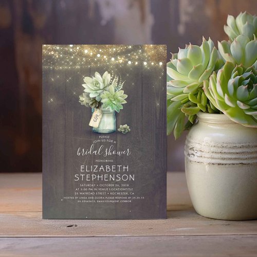 Succulents Mason Jar Rustic Country Bridal Shower Invitation