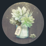 Succulents Mason Jar Rustic Wedding Initials Classic Round Sticker<br><div class="desc">Greenery - succulents and mason jar wedding seals</div>