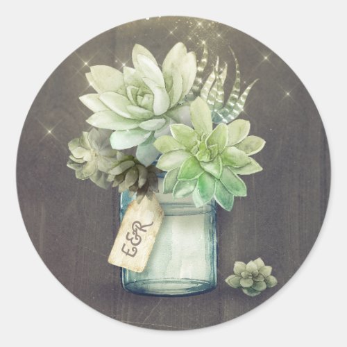 Succulents Mason Jar Rustic Wedding Initials