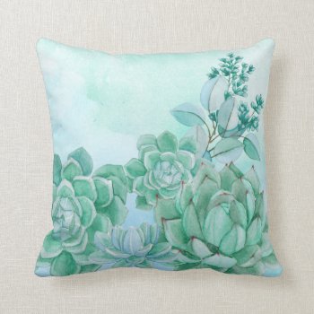 Succulents Mint Green Watercolor Throw Pillow by BluePlanet at Zazzle