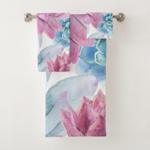 Succulents Modern Chic Fiesta Garden Floral White Bath Towel Set