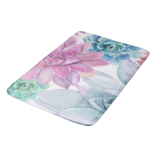 Succulents Modern Chic Fiesta Garden Floral White Bathroom Mat Zazzle