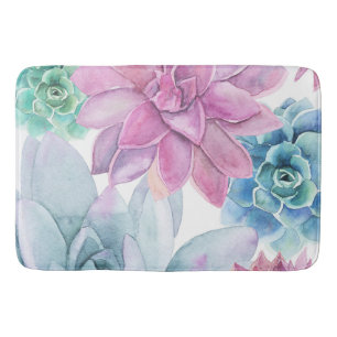 Succulents Modern Chic Fiesta Garden Floral White Bathroom Mat