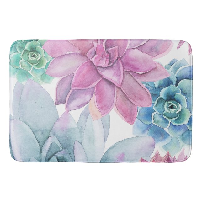 Succulents Modern Chic Fiesta Garden Floral White Bathroom Mat (Front)