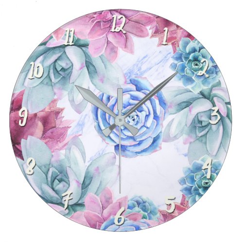 Succulents Modern Chic Fiesta Garden Floral White Large Clock – The 