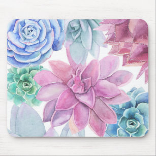 Succulents Modern Chic Fiesta Garden Floral White Mouse Pad