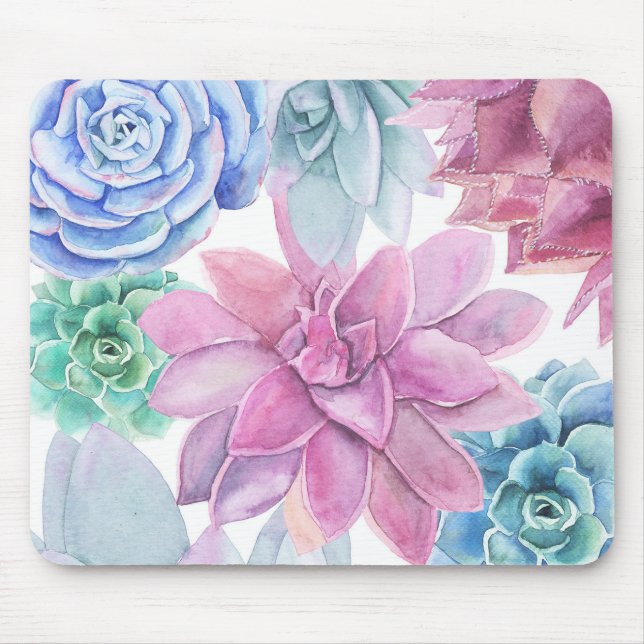 Succulents Modern Chic Fiesta Garden Floral White Mouse Pad (Front)