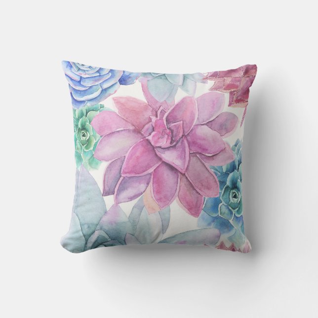 Succulents Modern Chic Fiesta Garden Floral White Throw Pillow (Front)