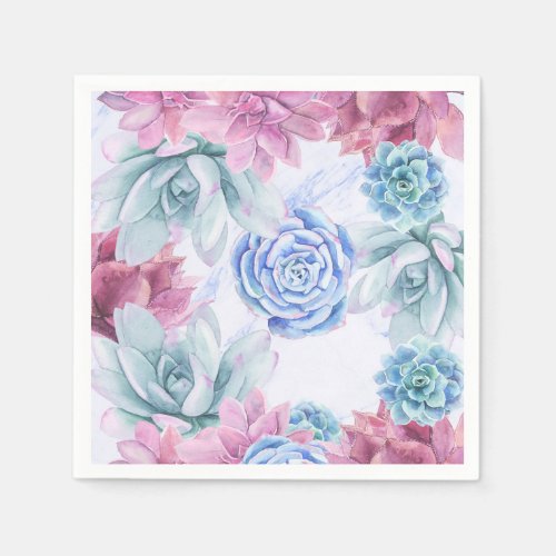 Succulents Modern Chic Marble Bridal Shower Fiesta Napkins