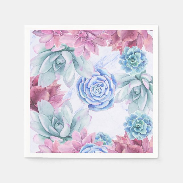 Succulents Modern Chic Marble Bridal Shower Fiesta Napkins (Front)